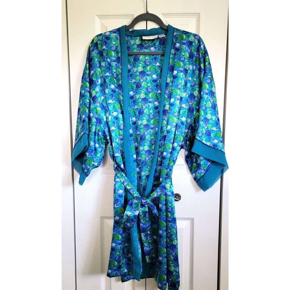 Cacique Women's Large Half Sleeve Silky Kimono Robe With Sash Aquas Hong Kong